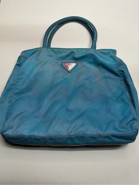 Prada Teal Nylon Tote with Top Handles